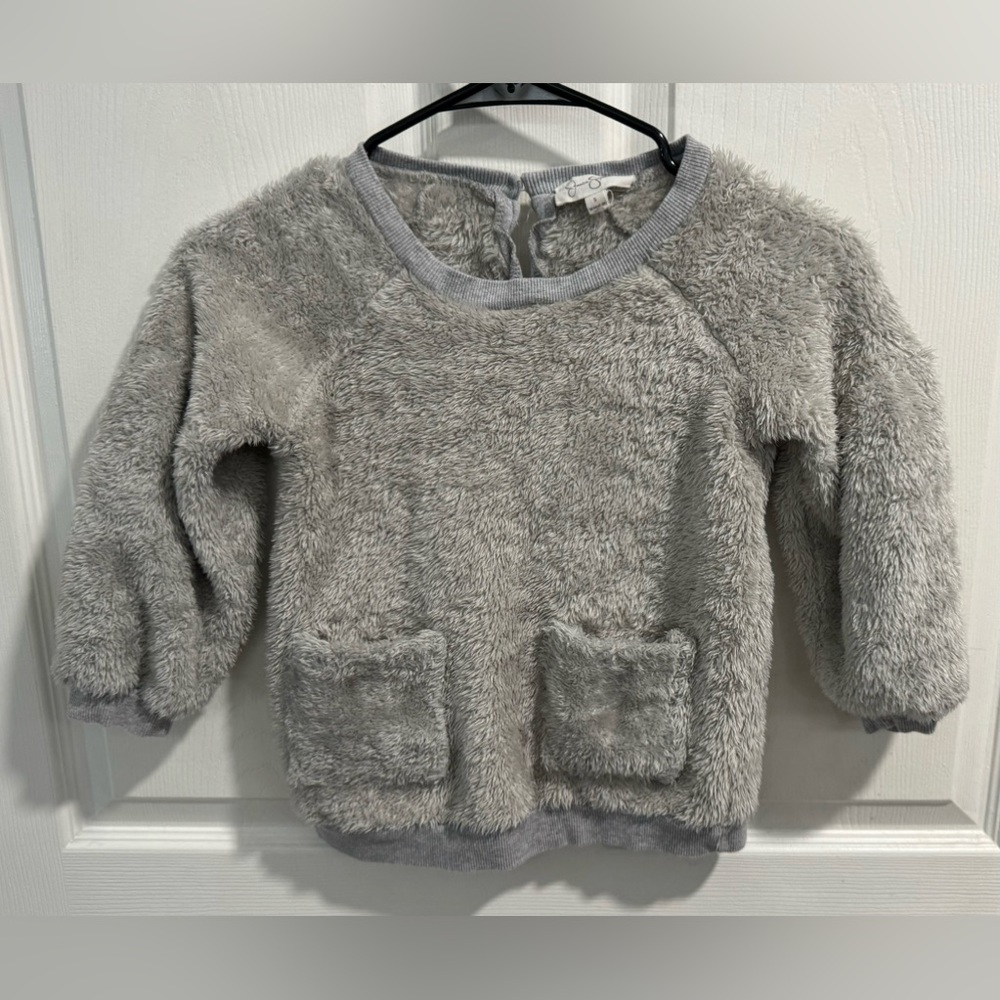 Jessica Simpson Puff Sleeve Sherpa Sweatshirt Size 5 Gray w/back keyhole closure